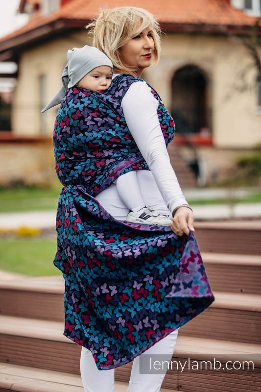 Baby Wrap, Jacquard Weave (100% cotton) - BUTTERFLY WINGS at NIGHT - size S #babywearing