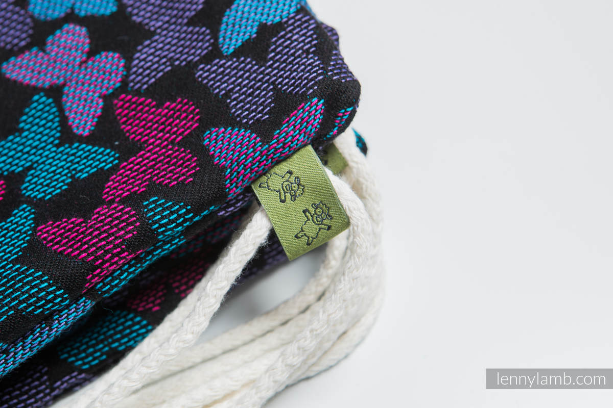 Mochila portaobjetos hecha de tejido de fular (100% algodón) - BUTTERFLY WINGS at NIGHT - talla estándar 32cmx43cm #babywearing