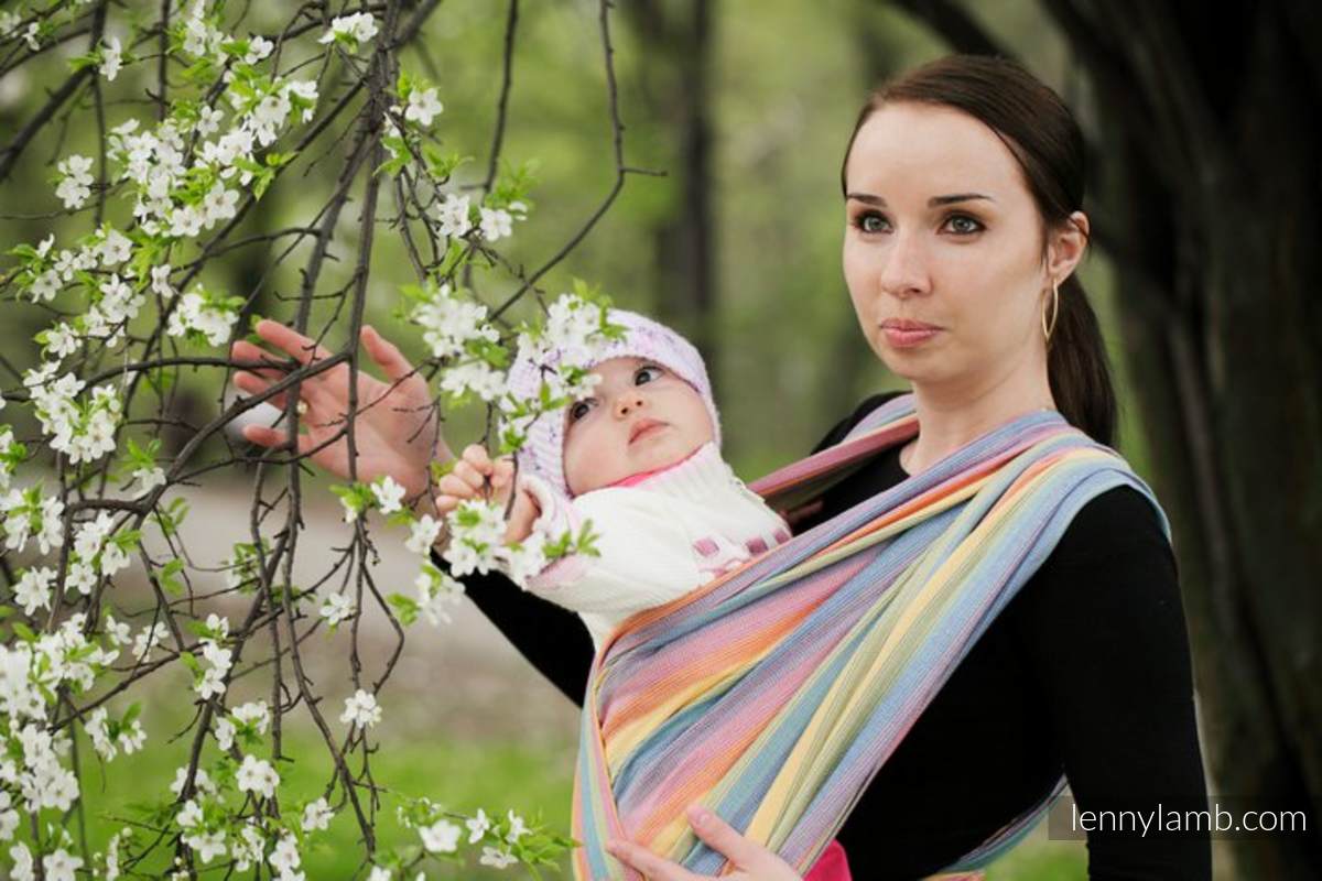 Tragetuch, Kreuzköper-Bindung (40% Bambus, 60% Baumwolle) - SUNRISE RAINBOW - Größe XL #babywearing