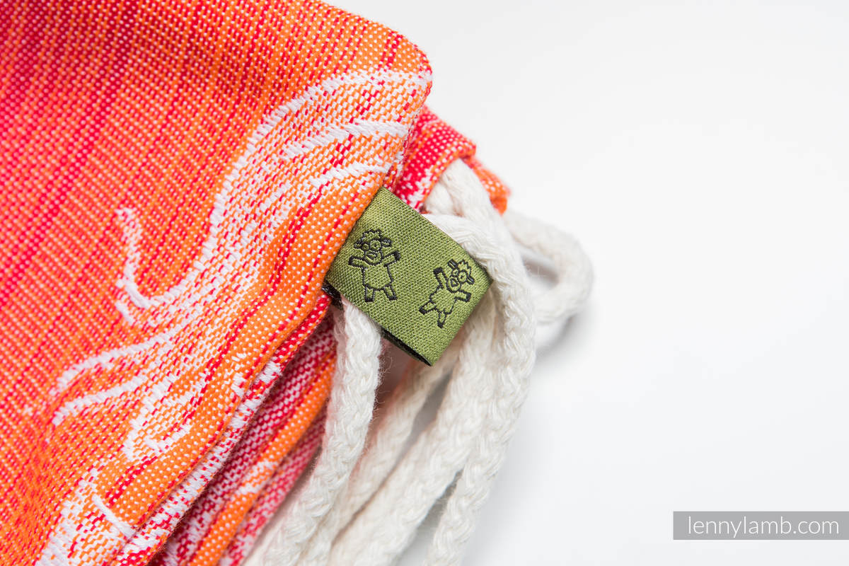 Mochila portaobjetos hecha de tejido de fular (100% algodón) - DRAGON NARANJA & ROJO - talla estándar 32cmx43cm #babywearing