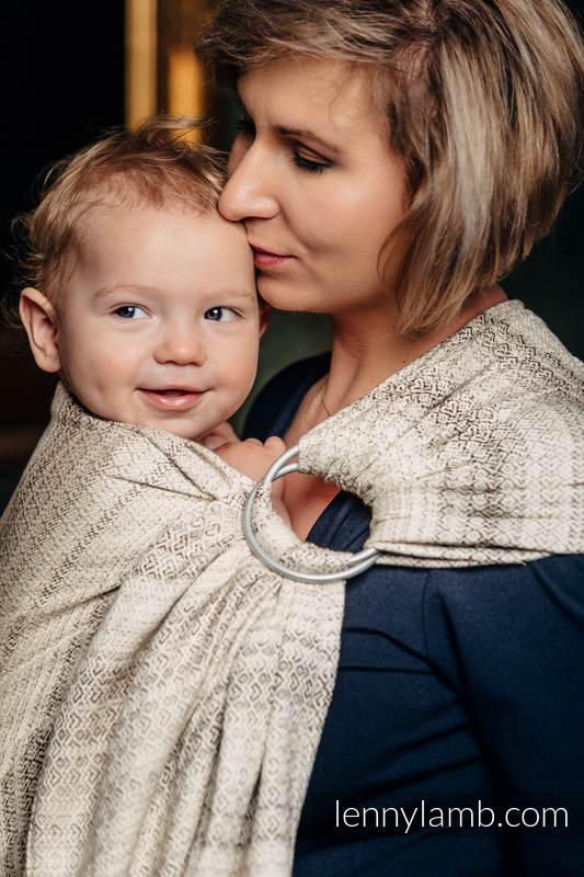 Żakardowa chusta kółkowa do noszenia dzieci, bawełna, ramię bez zakładek - LITTLE LOVE - TIRAMISU  - long 2.1m #babywearing