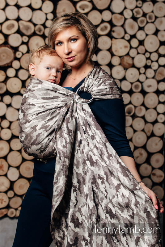 RingSling, Jacquardwebung (100% Baumwolle), Raffung an den Ringen - BEIGE CAMO - long 2.1m #babywearing