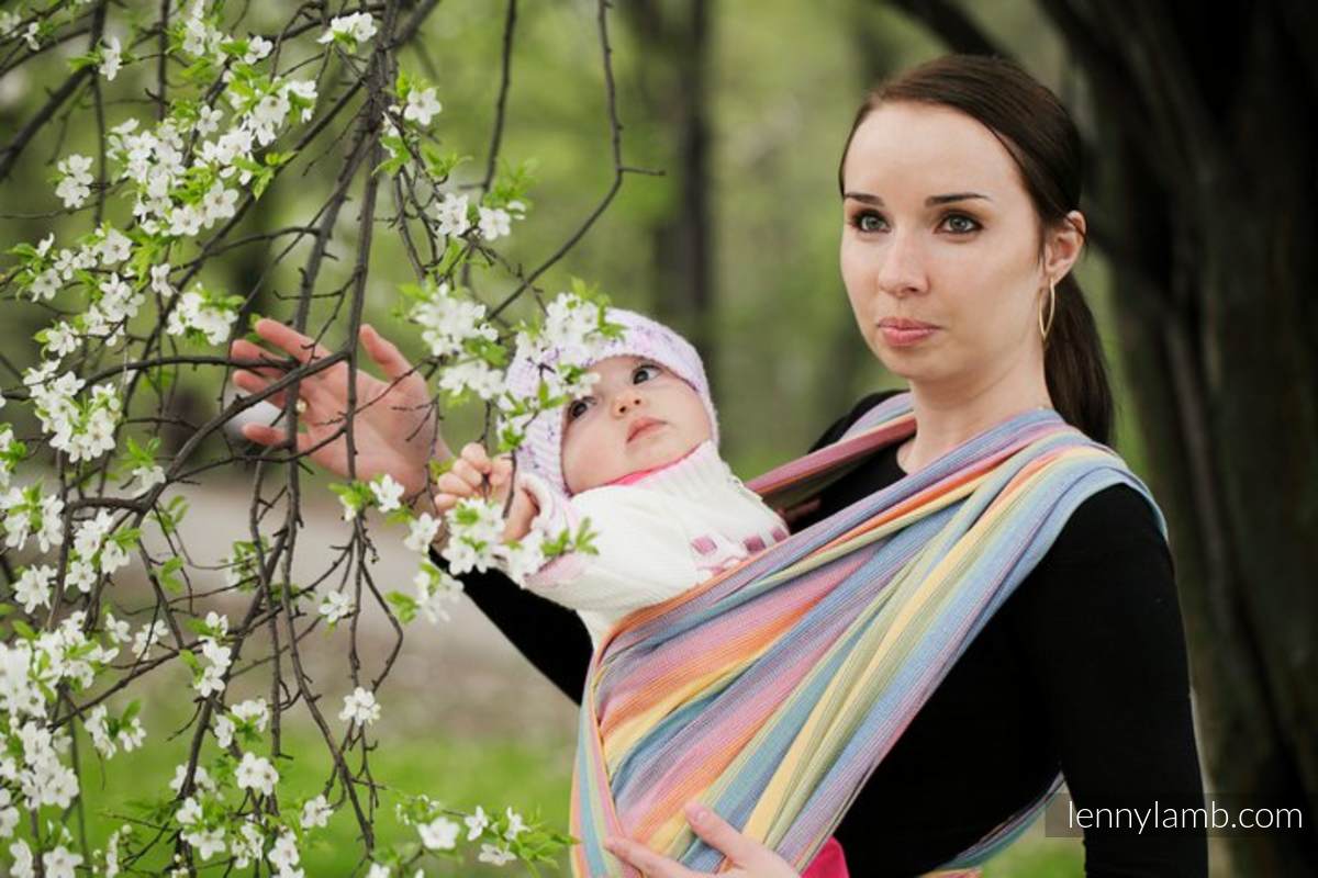 Baby Sling, Broken Twill Weave (bamboo + cotton) - Sunrise Rainbow - size S #babywearing