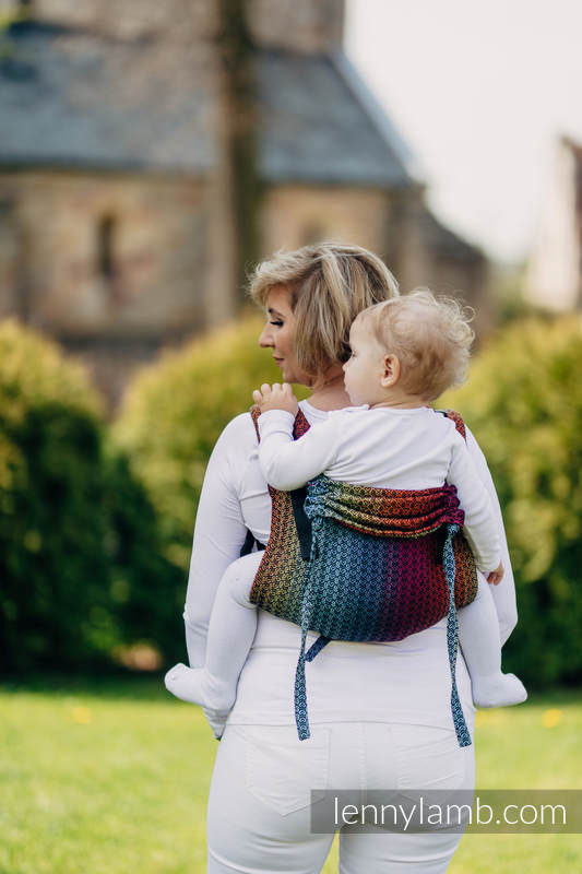 Lenny Buckle Onbuhimo baby carrier, toddler size, jacquard weave (100% cotton) - LITTLE LOVE RAINBOW DARK #babywearing