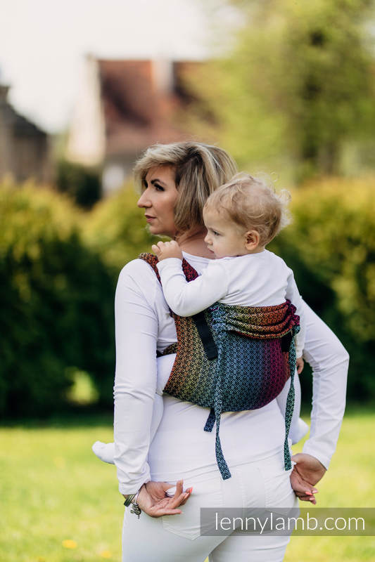 Lenny Buckle Onbuhimo baby carrier, toddler size, jacquard weave (100% cotton) - LITTLE LOVE RAINBOW DARK #babywearing