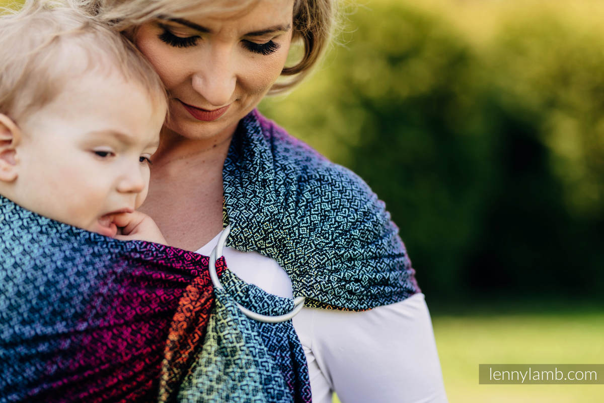 Ringsling, Jacquard Weave (100% cotton), with gathered shoulder - LITTLE LOVE - RAINBOW DARK - long 2.1m #babywearing