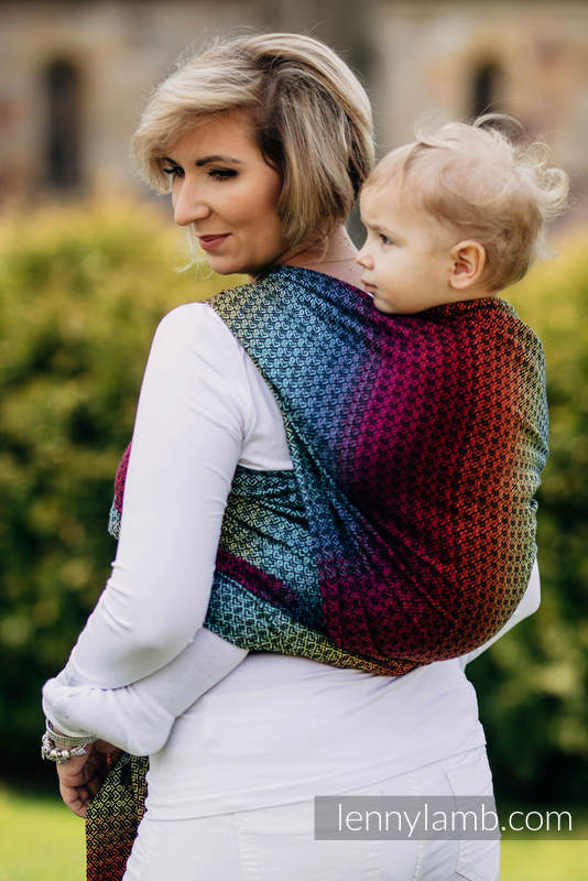 Żakardowa chusta do noszenia dzieci, bawełna - LITTLE LOVE - TĘCZA DARK - rozmiar S #babywearing