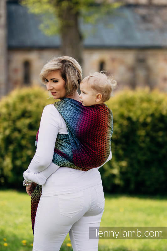 Baby Wrap, Jacquard Weave (100% cotton) - LITTLE LOVE - RAINBOW DARK - size L #babywearing