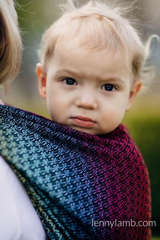 Baby Wrap, Jacquard Weave (100% cotton) - LITTLE LOVE - RAINBOW DARK - size S (grade B) #babywearing