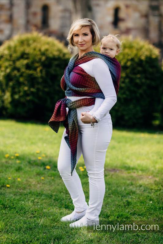 Żakardowa chusta do noszenia dzieci, bawełna - LITTLE LOVE - TĘCZA DARK - rozmiar XS #babywearing