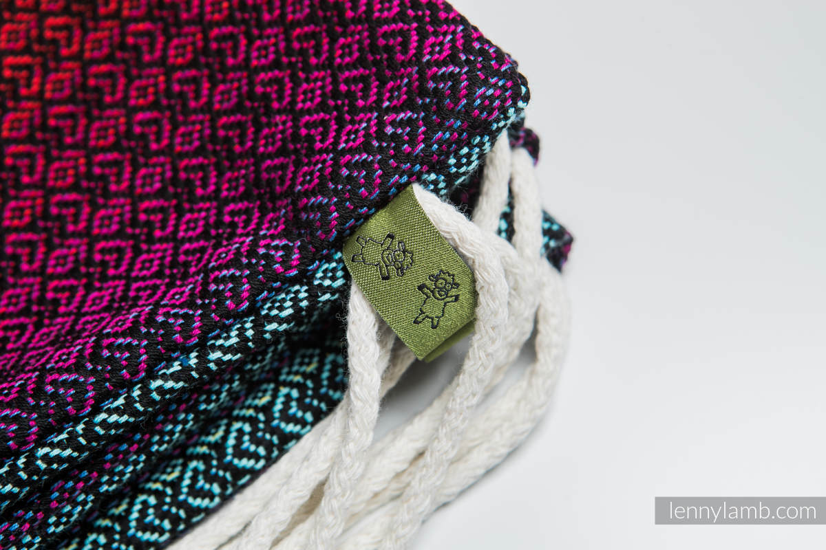 Mochila portaobjetos hecha de tejido de fular (100% algodón) - LITTLE LOVE RAINBOW DARK - talla estándar 32cmx43cm #babywearing
