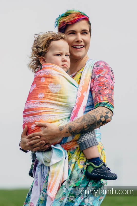 Żakardowa chusta do noszenia dzieci, bawełna - TĘCZOWA KORONKA - rozmiar M #babywearing