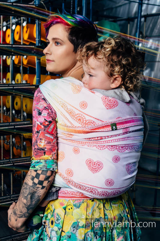 Żakardowa chusta do noszenia dzieci, bawełna - TĘCZOWA KORONKA - rozmiar XS #babywearing