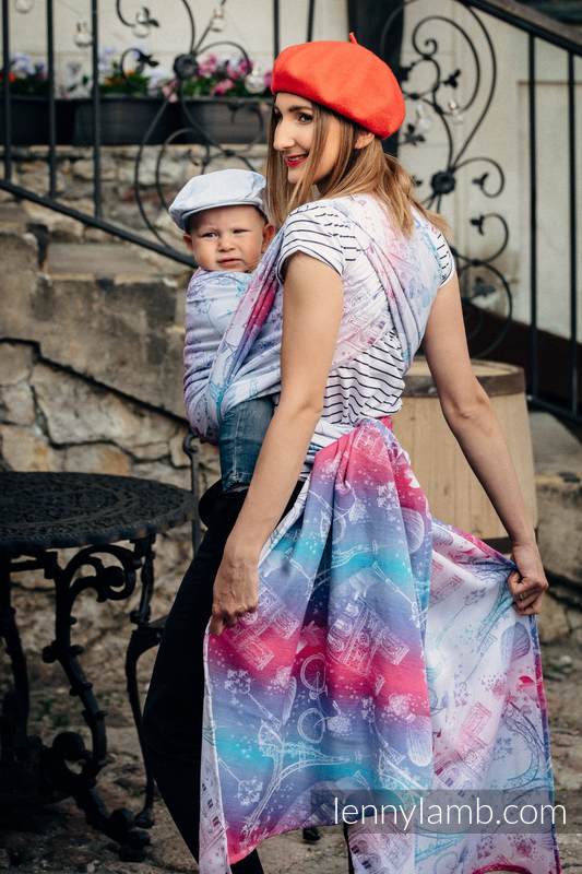 Żakardowa chusta do noszenia dzieci, bawełna - MIASTO MIŁOŚCI - rozmiar XS #babywearing