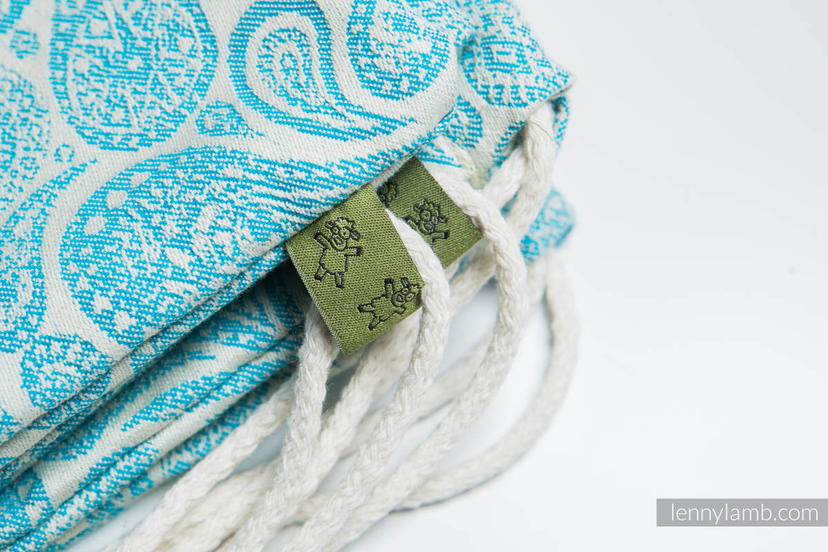 Turnbeutel, hergestellt vom gewebten Stoff (100% Baumwolle) - PAISLEY TÜRKIS & CREME - Standard Größe 32cmx43cm #babywearing