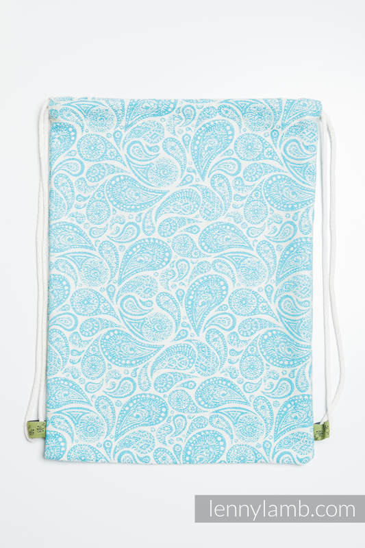 Turnbeutel, hergestellt vom gewebten Stoff (100% Baumwolle) - PAISLEY TÜRKIS & CREME - Standard Größe 32cmx43cm #babywearing