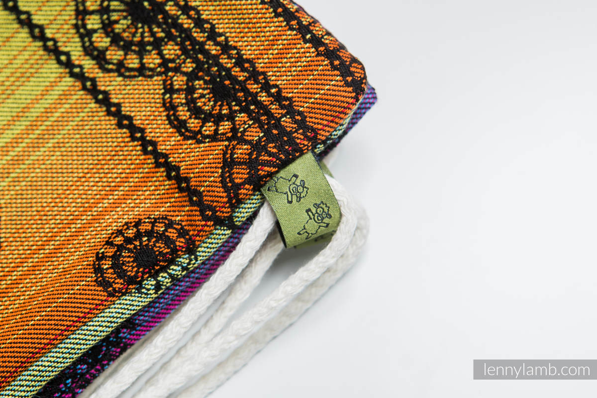 Mochila portaobjetos hecha de tejido de fular (100% algodón) - RAINBOW LACE DARK - talla estándar 32cmx43cm (grado B) #babywearing