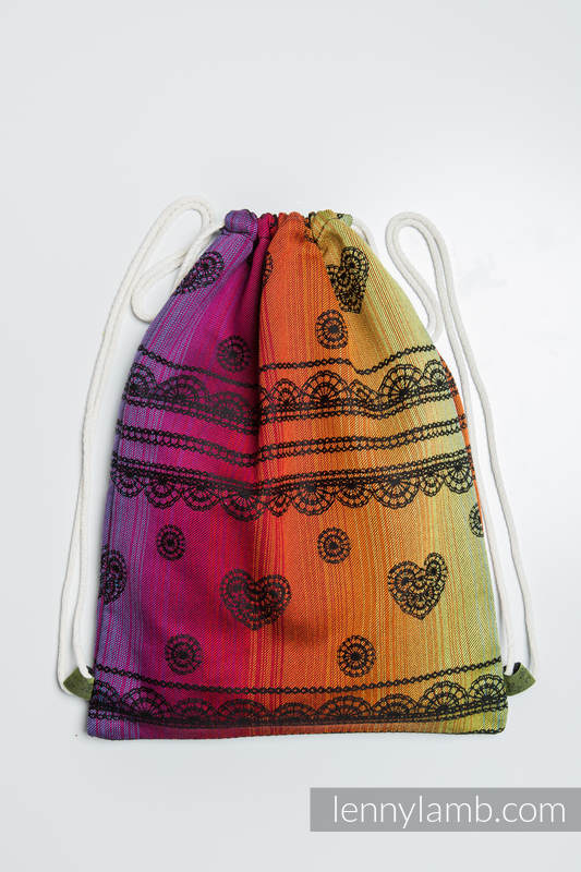 Turnbeutel, hergestellt vom gewebten Stoff (100% Baumwolle) - RAINBOW LACE DARK - Standard Größe 32cmx43cm #babywearing
