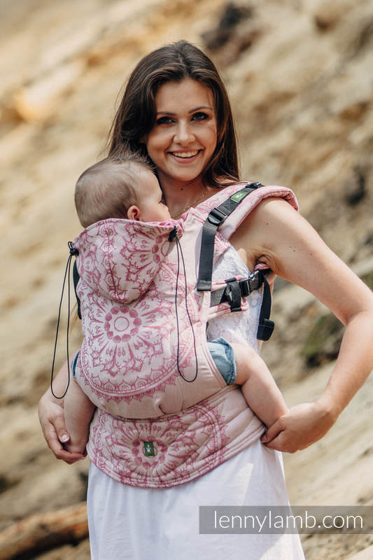 Porte-bébé ergonomique, taille toddler, jacquard 100 % coton, SANDY SHELLS - Deuxième génération #babywearing