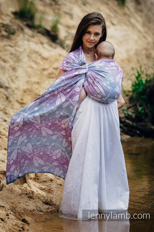 Ringsling, Jacquard Weave, with gathered shoulder (60% cotton 40% linen) - DRAGONFLY LAVENDER - long 2.1m #babywearing