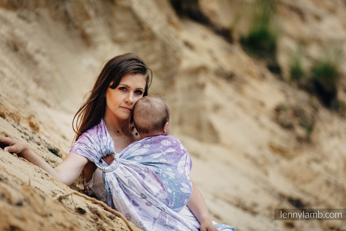 Ringsling, Jacquard Weave, with gathered shoulder (60% cotton 40% linen) - DRAGONFLY LAVENDER - long 2.1m #babywearing