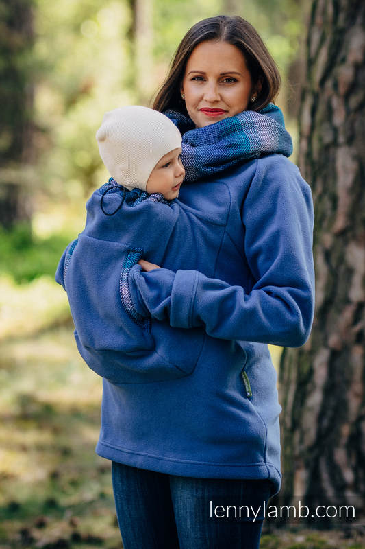 Fleece Tragepullover 2.0 - Größe L - blau mit Little Herringbone Illusion #babywearing