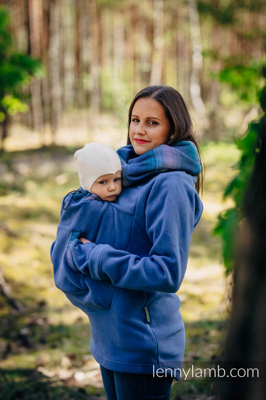 Fleece Tragepullover 2.0 - Größe S - blau mit Little Herringbone Illusion (grad B) #babywearing