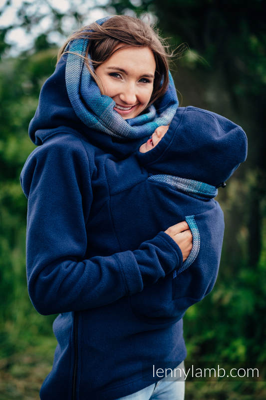 Sudaderas de porteo de polar 2.0 - talla XL - Azul Marino con Little Herringbone Illusion #babywearing