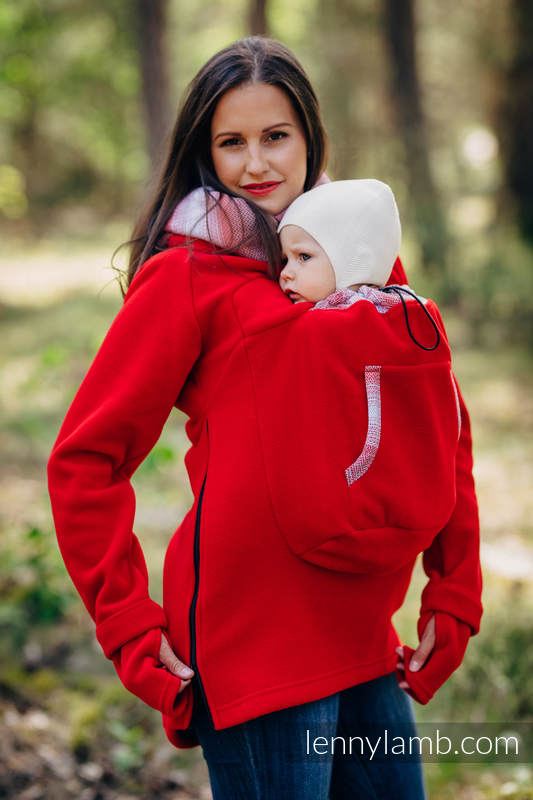 Polarowa bluza do noszenia dzieci 2.0 - rozmiar M - czerwona z Małą Jodełką Elegancją (drugi gatunek) #babywearing
