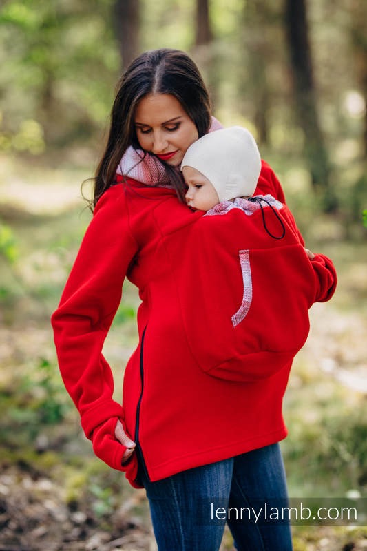 Sudaderas de porteo de polar 2.0 - talla M - Rojo con Little Herringbone Elegance (grado B) #babywearing
