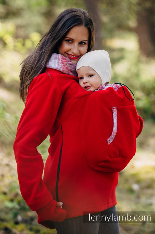 Polarowa bluza do noszenia dzieci 2.0 - rozmiar 4XL - czerwona z Małą Jodełką Elegancją #babywearing