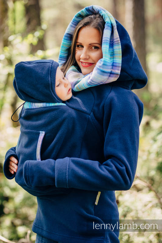 Sudaderas de porteo de polar 2.0 - talla 3XL - Azul Marino con Little Herringbone Petrea #babywearing