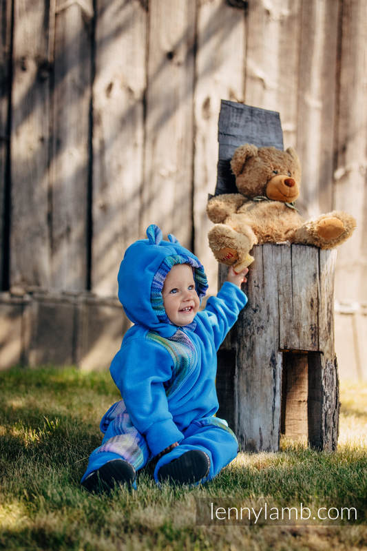 Bear Romper - size 92 - turquoise with Little Herringbone Petrea (grade B) #babywearing