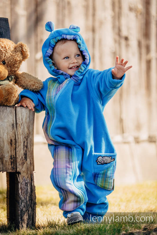 Fleece Babyanzug - Größe 92 - türkis mit Little Herringbone Petrea (grad B) #babywearing