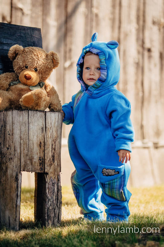 Bear Romper - size 74 - turquoise with Little Herringbone Petrea #babywearing