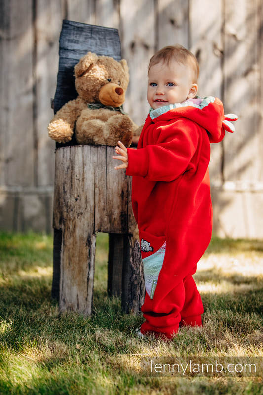 Pajacyk misiowy - rozmiar 92 - czerwony z Małą Jodełką Impresją #babywearing