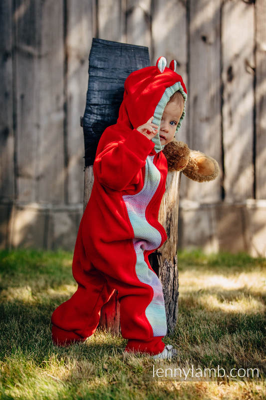 Pajacyk misiowy - rozmiar 86 - czerwony z Małą Jodełką Impresją #babywearing