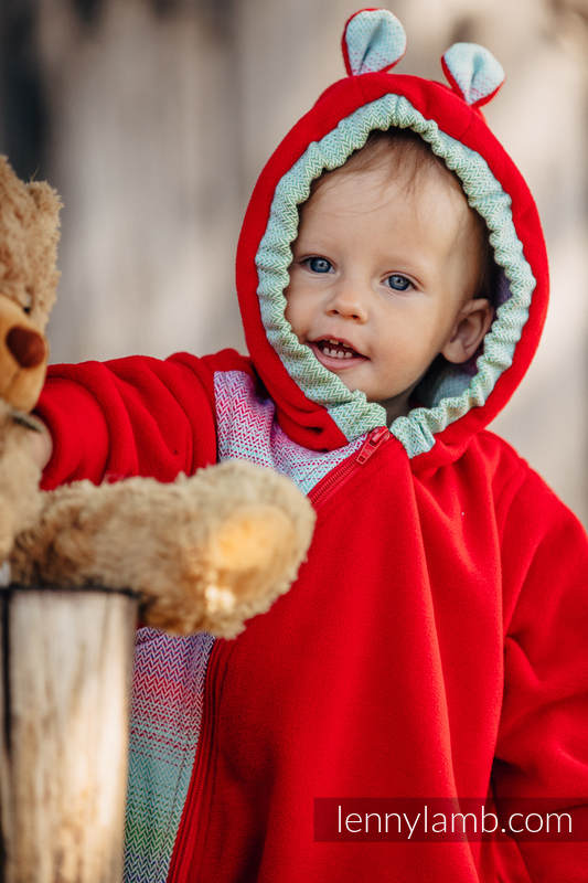 Pajacyk misiowy - rozmiar 80 - czerwony z Małą Jodełką Impresją #babywearing