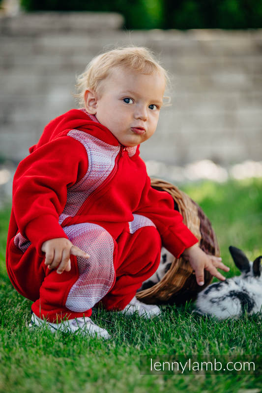 Fleece Babyanzug - Größe 92 - rot mit Little Herringbone Elegance #babywearing