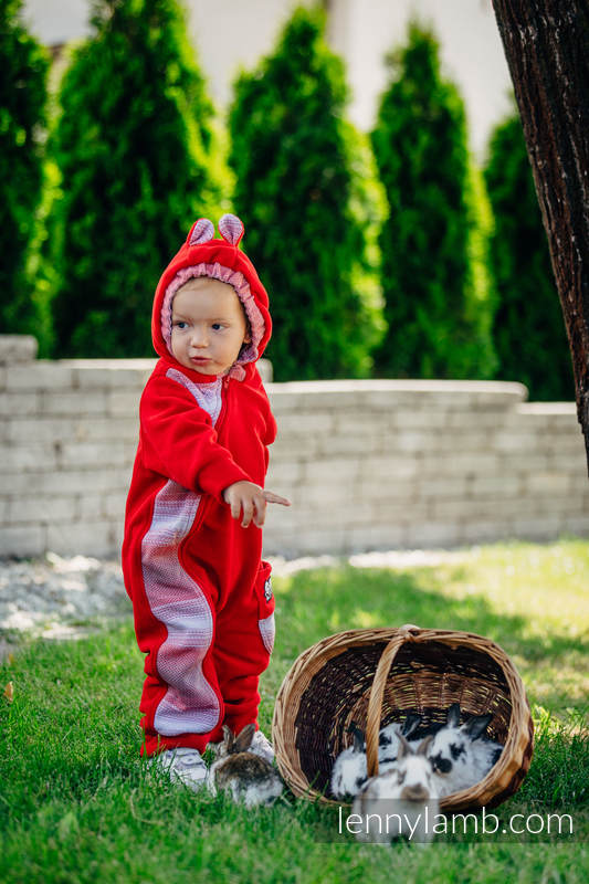 Pajacyk misiowy - rozmiar 92 - czerwony z Małą Jodełką Elegancją #babywearing