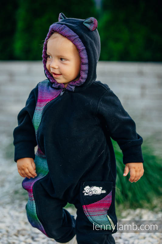 Fleece Babyanzug - Größe 86 - schwarz mit Little Herringbone Impression Dark (grad B) #babywearing