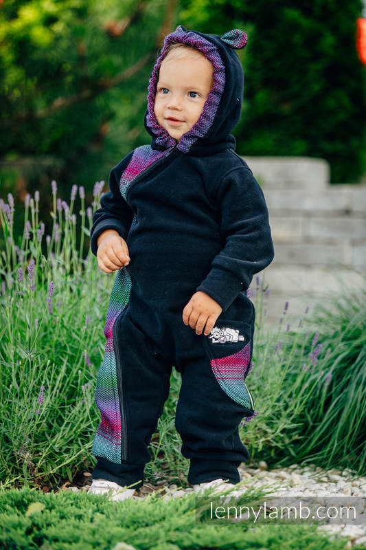 Fleece Babyanzug - Größe 86 - schwarz mit Little Herringbone Impression Dark #babywearing