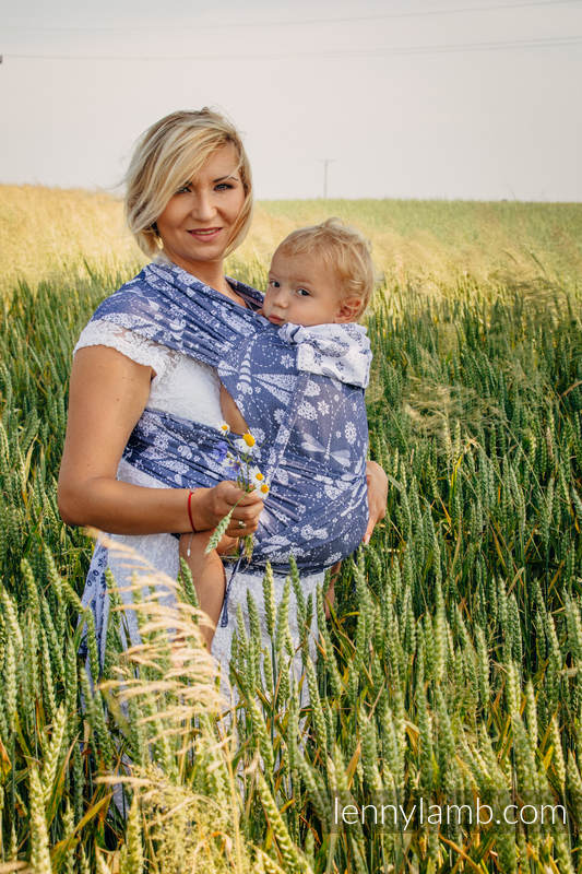 WRAP-TAI carrier Mini with hood/ jacquard twill / 60% cotton, 40% bamboo / DRAGONFLY WHITE & NAVY BLUE #babywearing