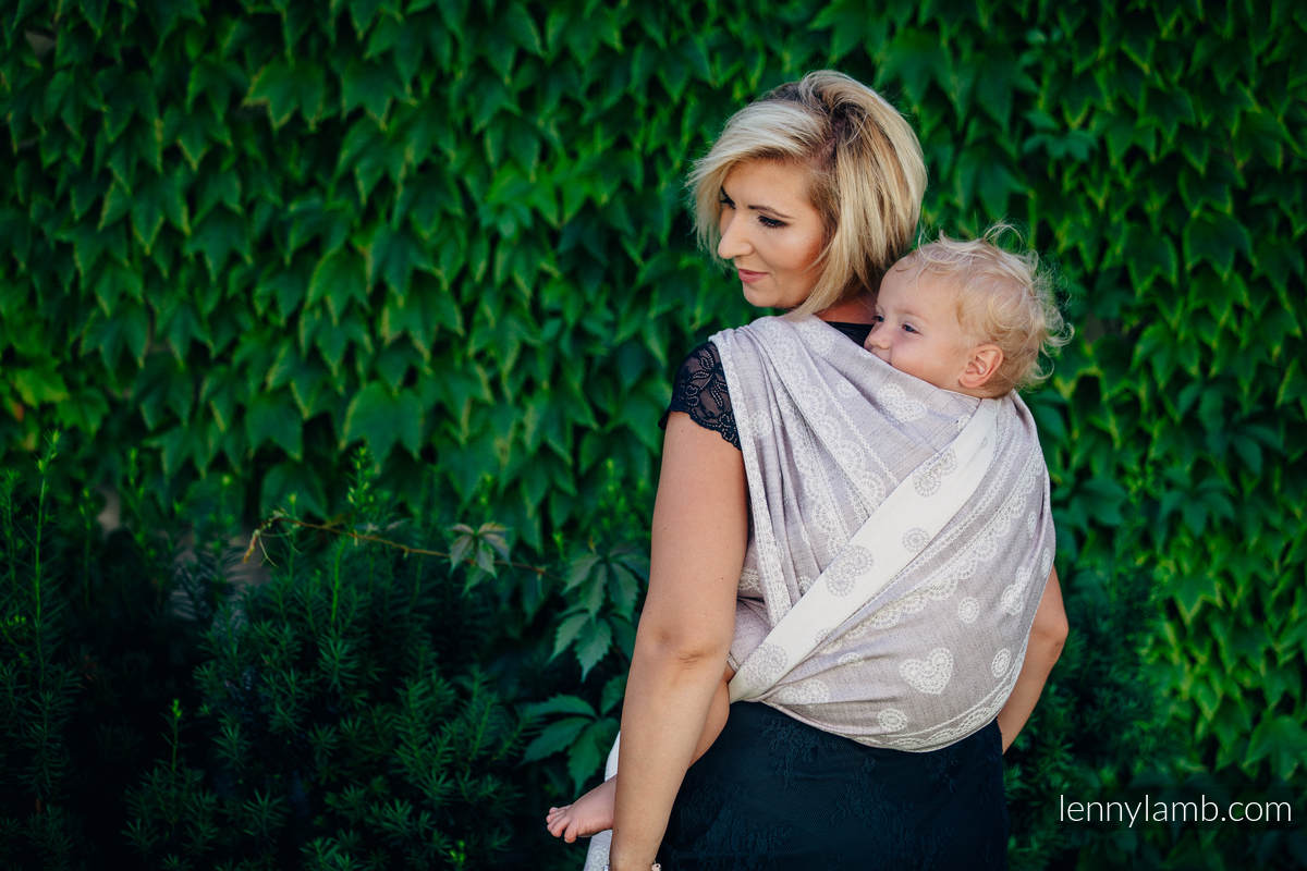 Baby Wrap, Jacquard Weave (60% cotton 28% linen 12% tussah silk) - SMOKY PINK LACE - size XS (grade B) #babywearing