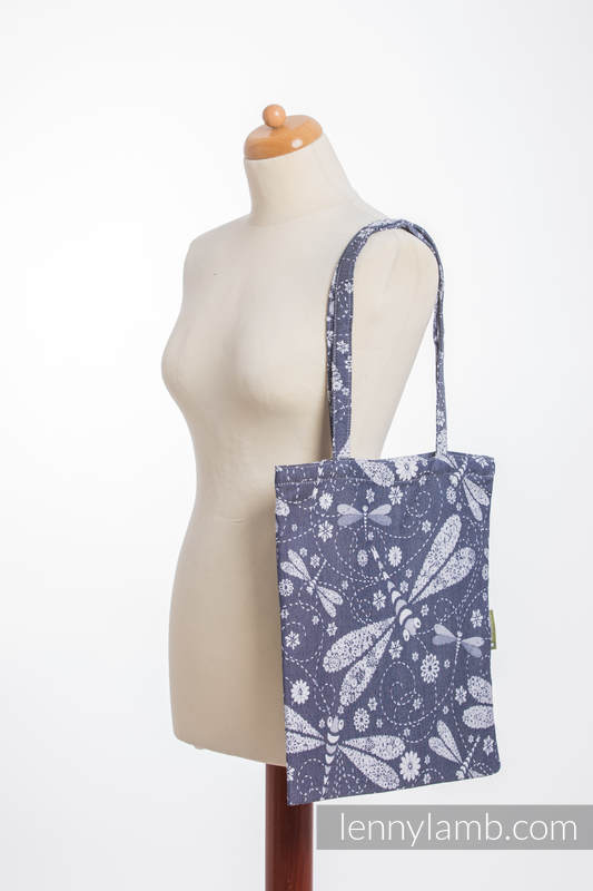 Shopping bag made of wrap fabric (60% cotton, 40% bamboo) - DRAGONFLY WHITE & NAVY BLUE #babywearing