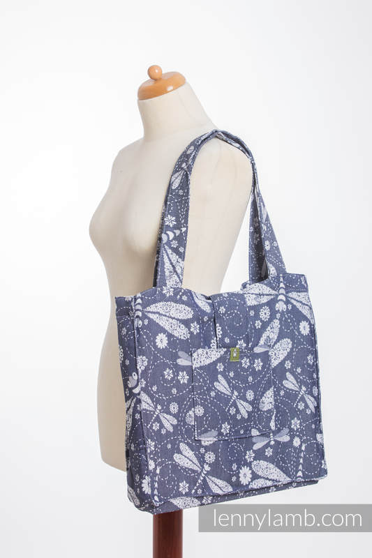 Shoulder bag made of wrap fabric (60% cotton, 40% bamboo) - DRAGONFLY WHITE & NAVY BLUE - standard size 37cmx37cm #babywearing