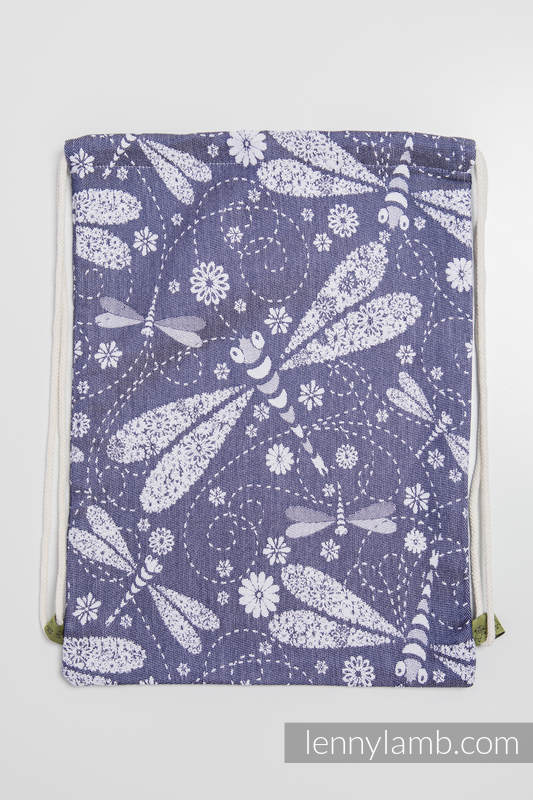 Sackpack made of wrap fabric (60% cotton, 40% bamboo) - DRAGONFLY WHITE & NAVY BLUE - standard size 32cmx43cm #babywearing