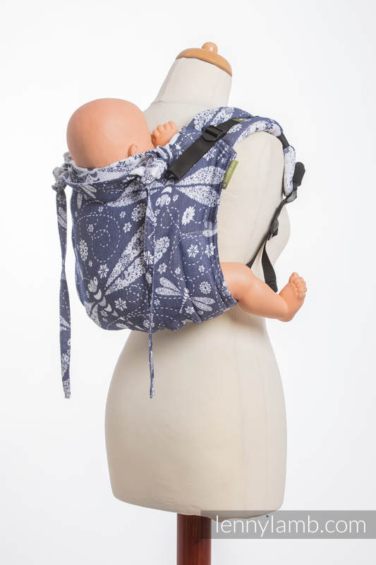 Lenny Buckle Onbuhimo baby carrier, standard size, jacquard weave (60% cotton, 40% bamboo) - DRAGONFLY WHITE & NAVY BLUE #babywearing