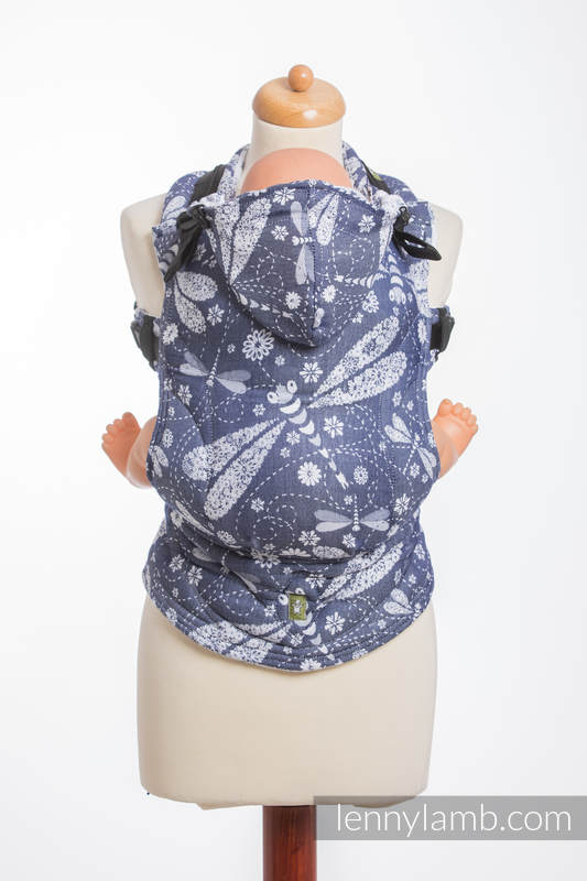Ergonomic Carrier, Baby Size, jacquard weave 60% cotton, 40% bamboo - DRAGONFLY WHITE & NAVY BLUE, Second Generation #babywearing
