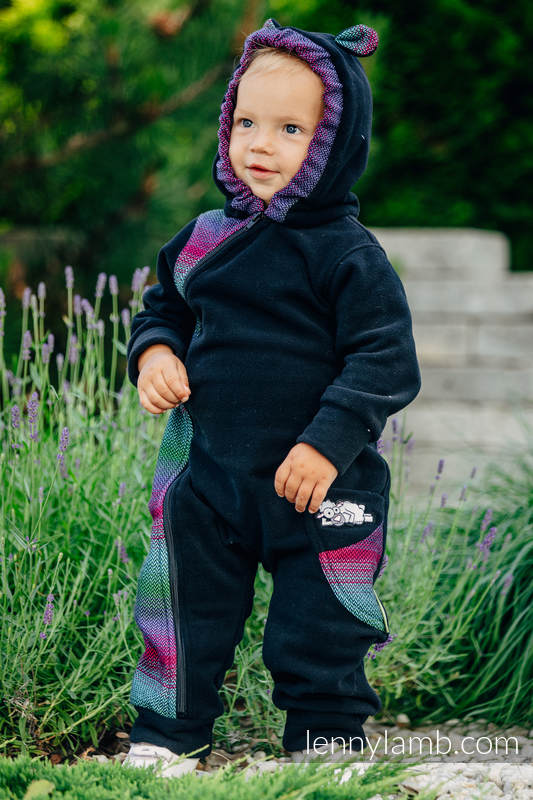 Fleece Bear Romper - size 74 - black with Little Herringbone Impression Dark #babywearing